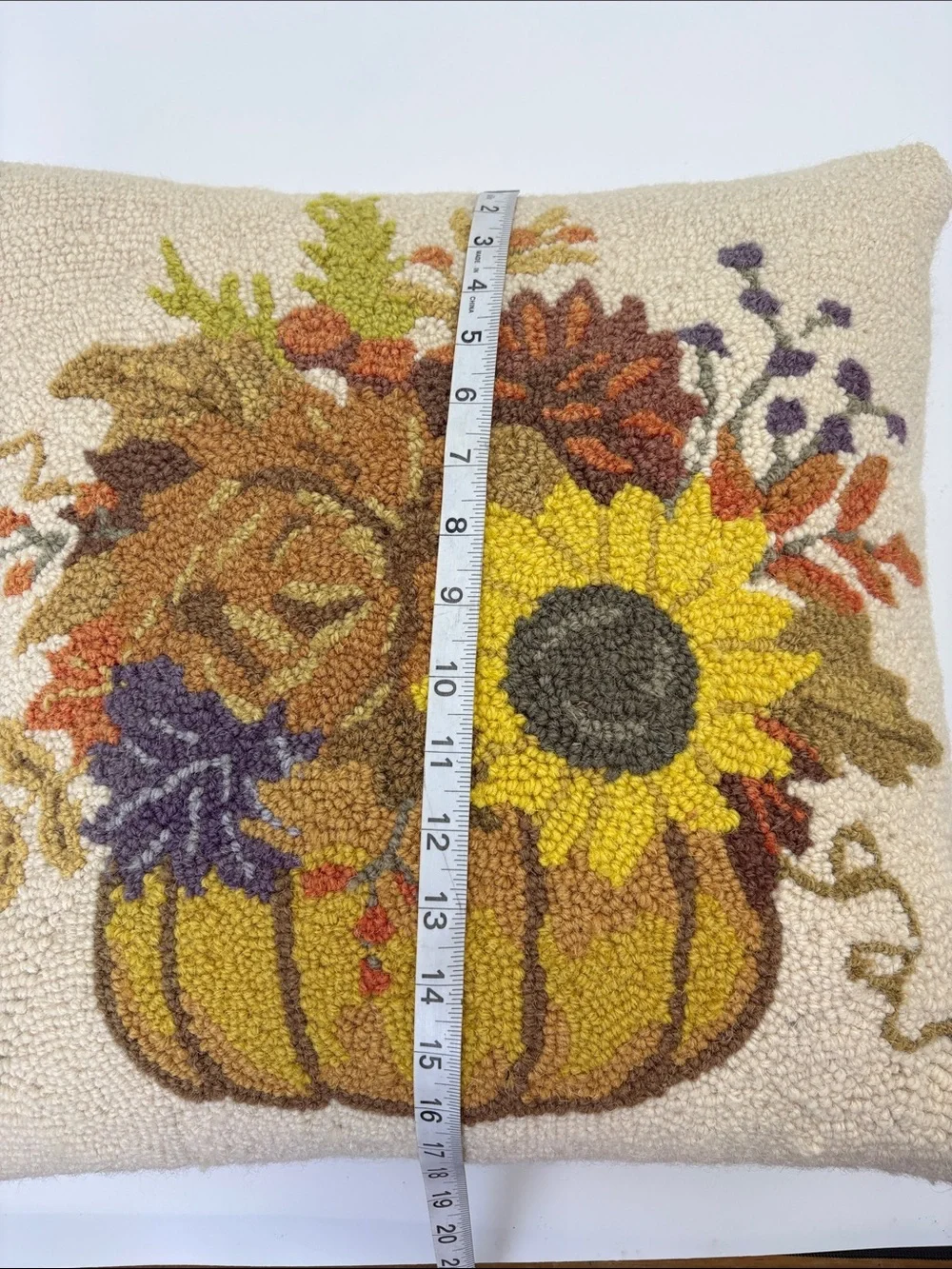 Handhooked Fall Pumpkin & Sunflower Accent Pillow